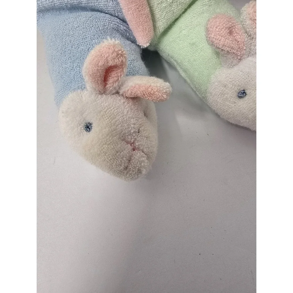 Vtg SOFT DREAMS Pastel Terry Cloth Bunny Rabbit Slippers Plush Baby Rattle 13